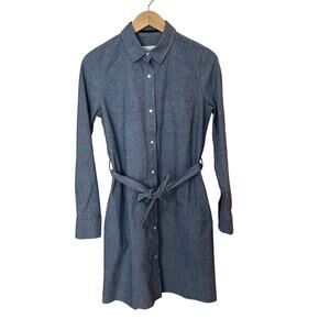 Carve Designs Shirt Dress Midi 100% Cotton Blue Waist Belt Full Button Up Medium